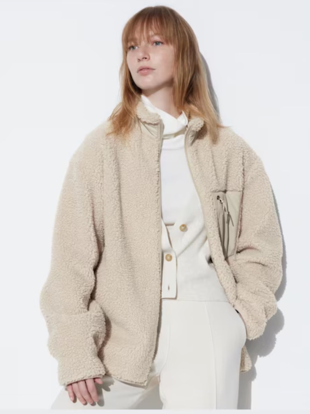 UNIQLO Outerwear Fleece Cream Sherpa Zip-Up Jacket